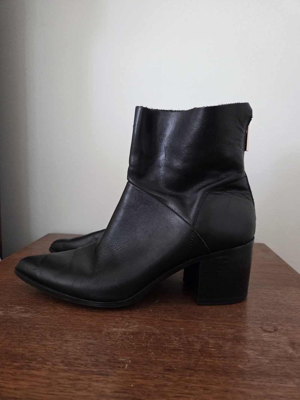 INC International Concepts Black Leather Ankle Bootie with Block Heel